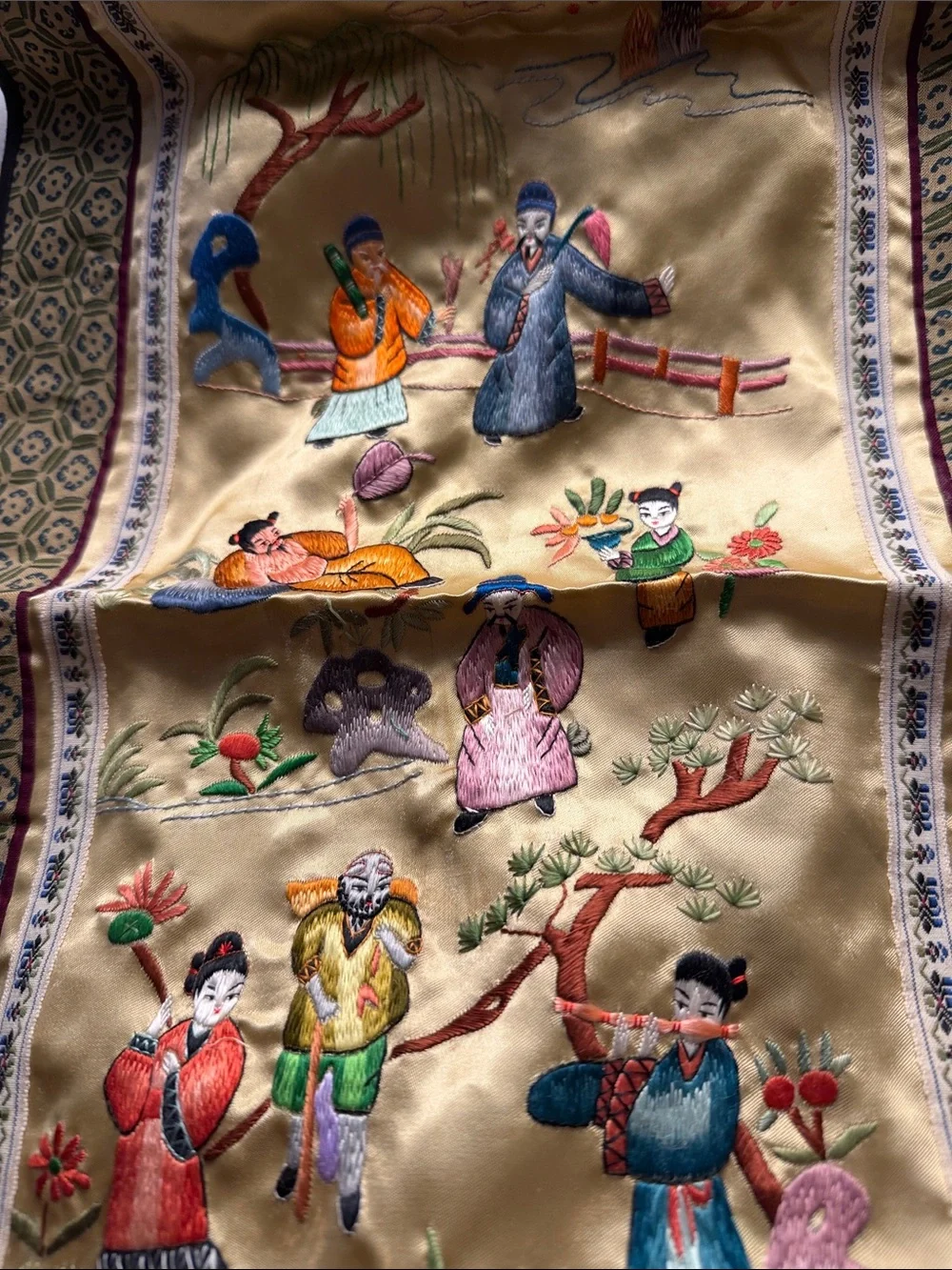 Vintage Embroidered Chinese Silk Wall Tapestry